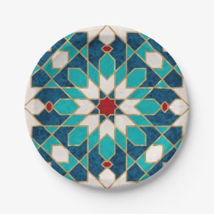 Assiettes En Carton Mosaïque marocaine de marbre blanc Turquoise bleu 