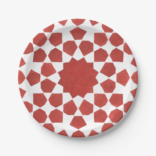 Assiettes En Carton mosaïque marocaine rouge MAMLUK (Devant)