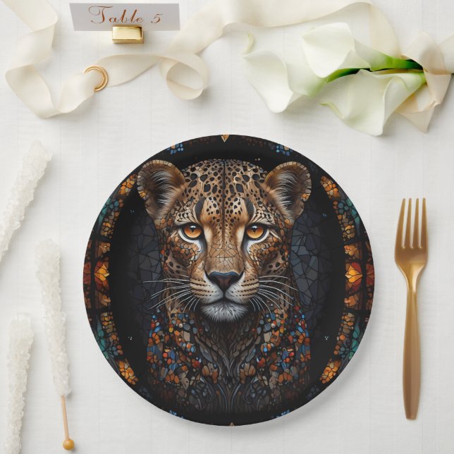Assiettes En Carton Mosaïque verre tendu Cheetah Portrait (Mariage)