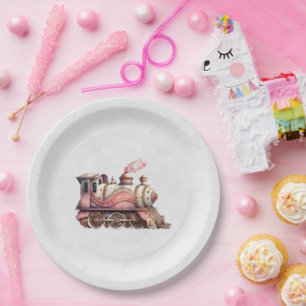 Assiettes En Carton Moteur de train rose Style Steampunk Vintage