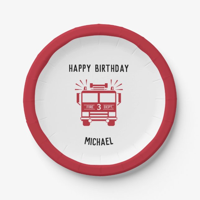 Assiettes En Carton Moteur d'incendie | Plaques de fête d'anniversaire (Devant)
