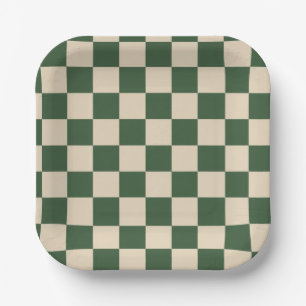 Assiettes En Carton Motif à carreaux vert et crème sophistiqué