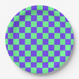 Assiettes En Carton Motif à carreaux violet et vert