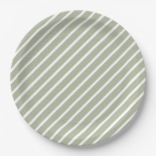 Assiettes En Carton Motif à cinq bandes vert et blanc olive