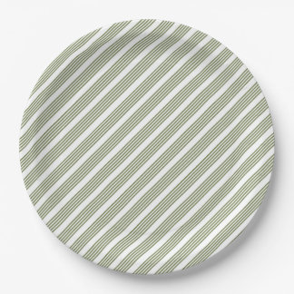 Assiettes En Carton Motif à cinq bandes vert et blanc olive