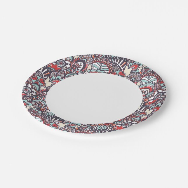 Assiettes En Carton Motif à doodle floral Paisley (Angle)