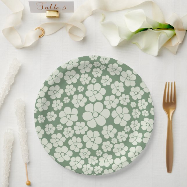 Assiettes En Carton Motif à fleurs - Vert (Mariage)
