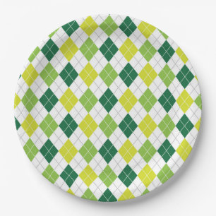 Assiettes En Carton Motif à motifs de losanges vert
