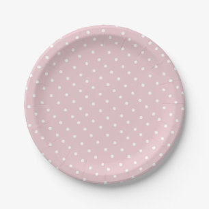 Assiettes En Carton Motif à pois uni blanc et rose blush