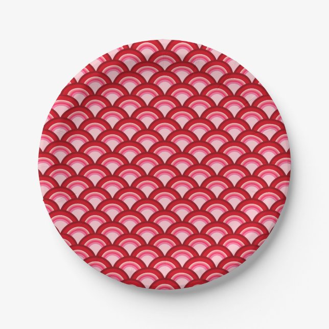 Assiettes En Carton Motif à vagues Art déco - corail rouge et rose (Devant)