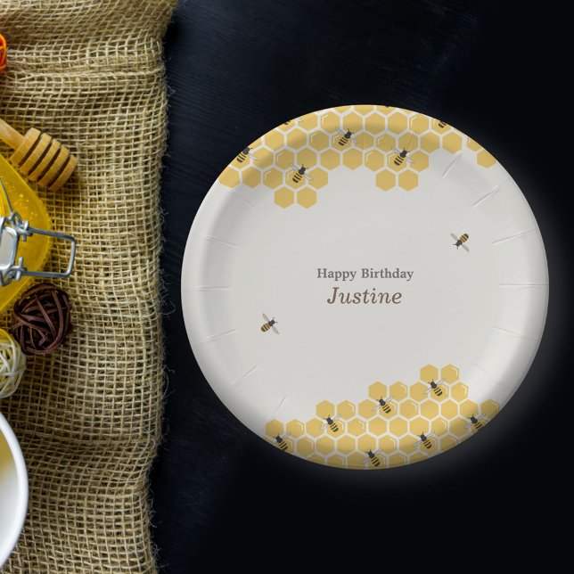 Assiettes En Carton Motif abeilles et peigne de miel (Bee and Honeycomb Paper Plates)