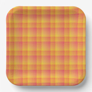Assiettes En Carton Motif abstrait à carreaux rouges et jaunes