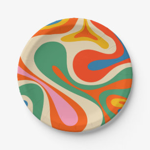 Assiettes En Carton Motif Abstrait coloré Mod Swirl Retro Trippy