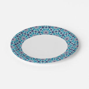 Assiettes En Carton Motif Abstrait En Bleu Et Gris