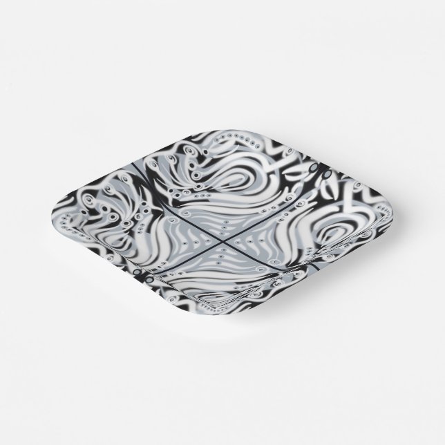 Assiettes En Carton Motif Abstrait gris noir blanc (Angulaire)