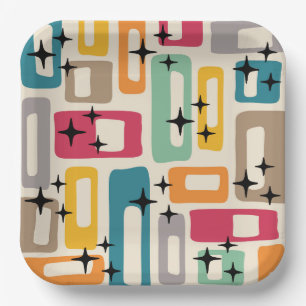 Assiettes En Carton Motif Abstrait moderne rétro du milieu du siècle