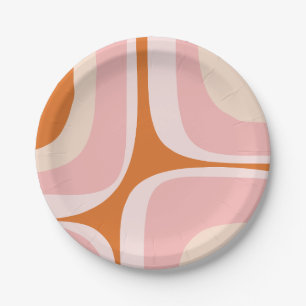 Assiettes En Carton Motif Abstrait rétro Groove rose et orange