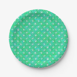 Assiettes En Carton motif Abstrait tourbillon - nuances de vert jade