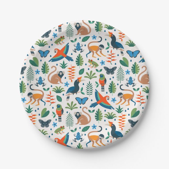 Assiettes En Carton Motif animal de la forêt tropicale (Devant)