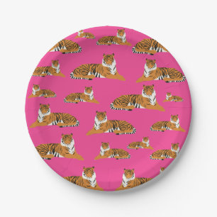 Assiettes En Carton Motif animal du tigre de la jungle rose orange