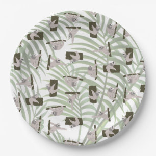 Assiettes En Carton Motif animal mignon Sloth en forêt sauvage