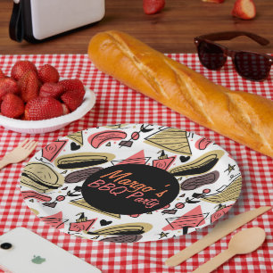 Assiettes En Carton Motif Anniversaire BBQ Gribouillis Burger Hotdog