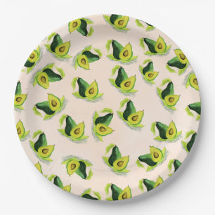 Assiettes En Carton Motif Aquarelle Avocados Vert