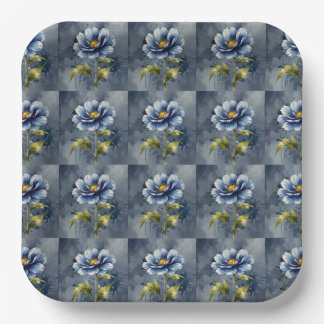 Assiettes En Carton Motif aquarelle fleur bleue