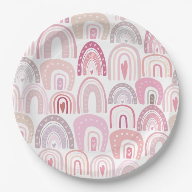 Assiettes En Carton Motif arc-en-ciel rose pâle (Devant)