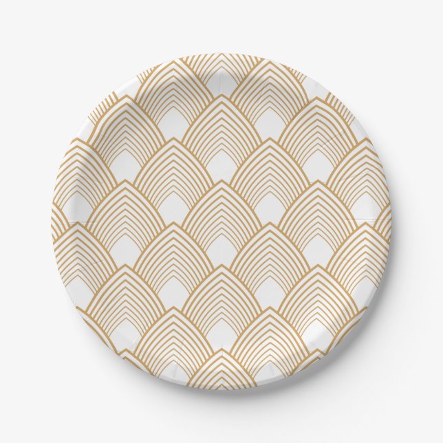 Assiettes En Carton Motif Art déco or et blanc (Devant)