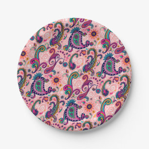 Assiettes En Carton Motif assez rose de Paisley