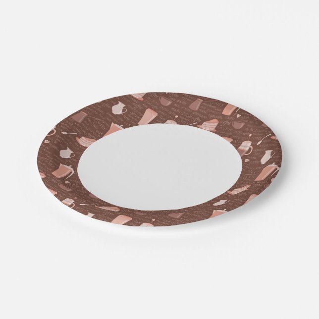 Assiettes En Carton Motif avec éléments liés au café (Angle)
