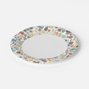 Assiettes En Carton Motif avec icônes de cuisine