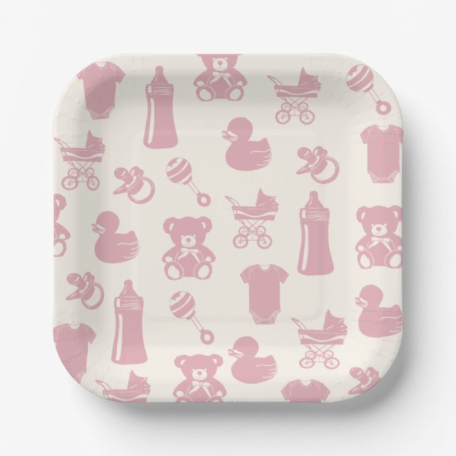 Assiettes En Carton Motif Baby shower rose (Recto)