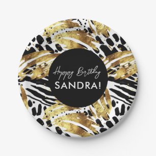 Assiettes En Carton Motif Black and Gold de Safari Animaux