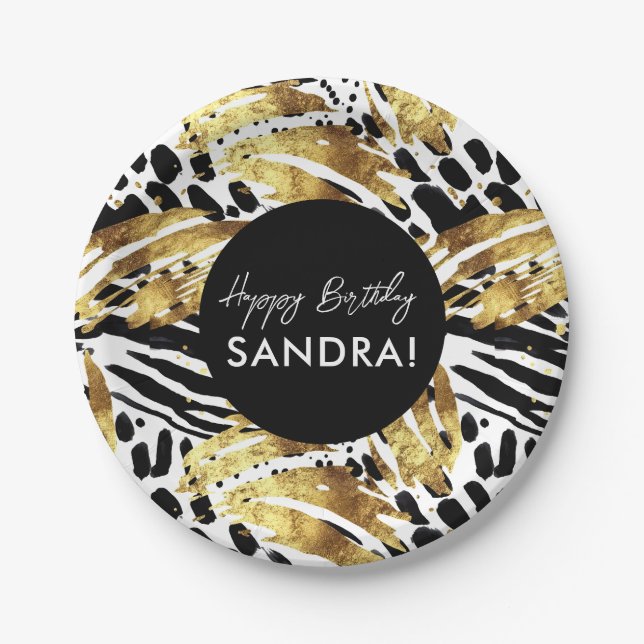 Assiettes En Carton Motif Black and Gold de Safari Animaux (Devant)