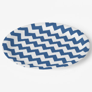 Assiettes En Carton Motif blanc bleu classique de Chevron