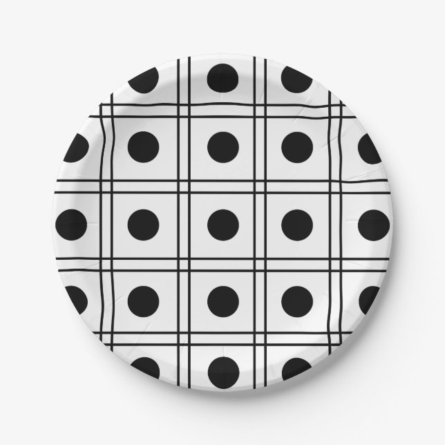 Assiettes En Carton Motif blanc et noir du point Polka Cercle (Devant)