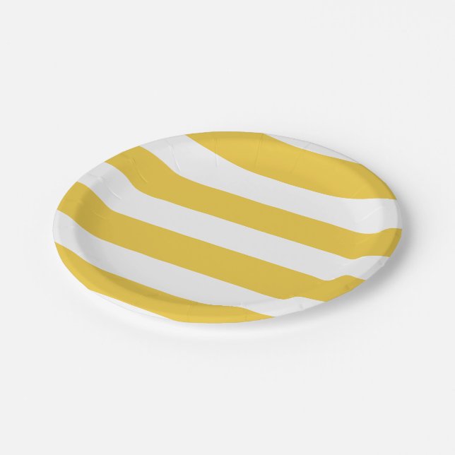 Assiettes En Carton Motif blanc jaune moderne de rayures (Angle)