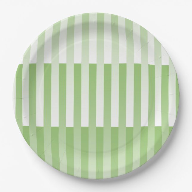 Assiettes En Carton Motif blanc vert rayé (Devant)