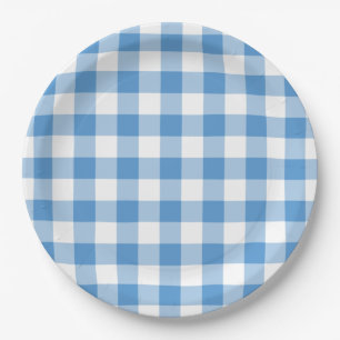 Assiettes En Carton Motif bleu clair et blanc En vichy