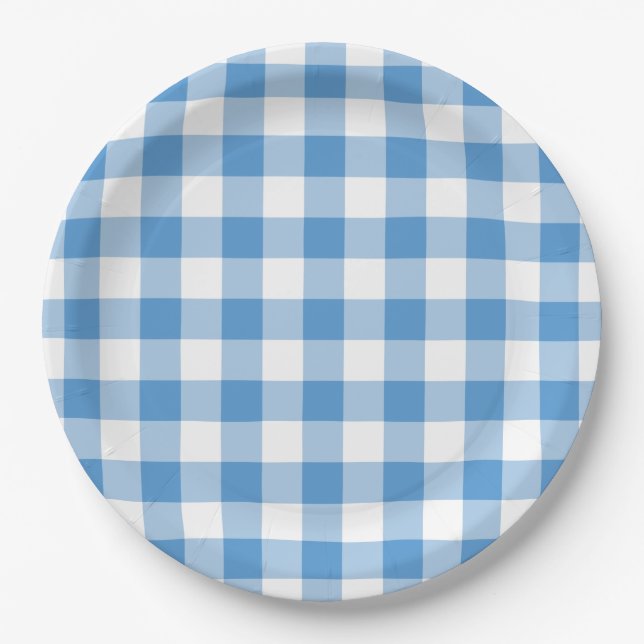 Assiettes En Carton Motif bleu clair et blanc En vichy (Devant)