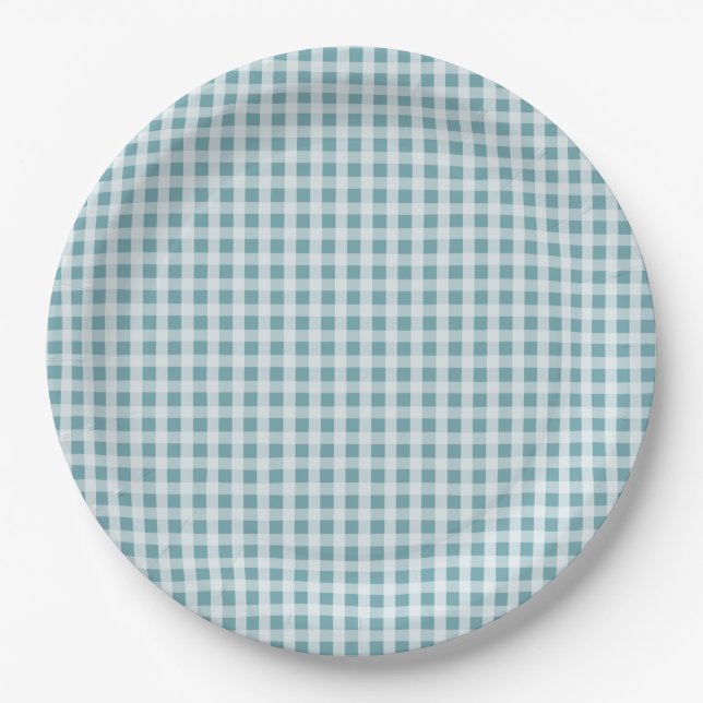 Assiettes En Carton Motif bleu de plaid de contrôle de guingan (Devant)