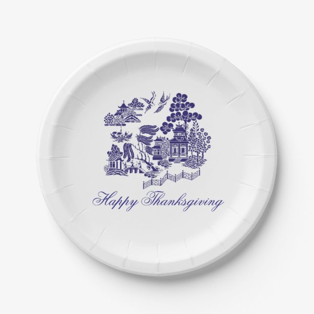 Assiettes En Carton Motif bleu de saule votre salutation ou vacances (Devant)