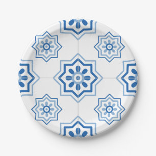 Assiettes En Carton Motif BLEU de tuile d'Azulejo de Portugais vintage