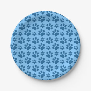 Assiettes En Carton Motif bleu en pastel d'empreinte de patte de chien