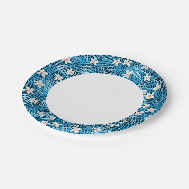 Assiettes En Carton Motif bleu Feuille (Angle)