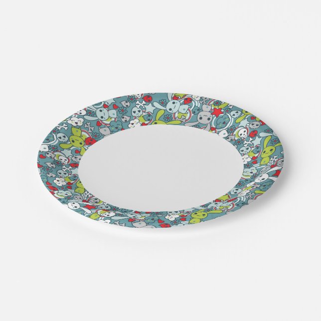 Assiettes En Carton motif bleu kawaii (Angle)