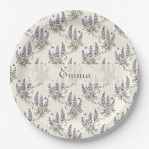 Assiettes En Carton Motif botanique vintage élégant lupin et abeilles
