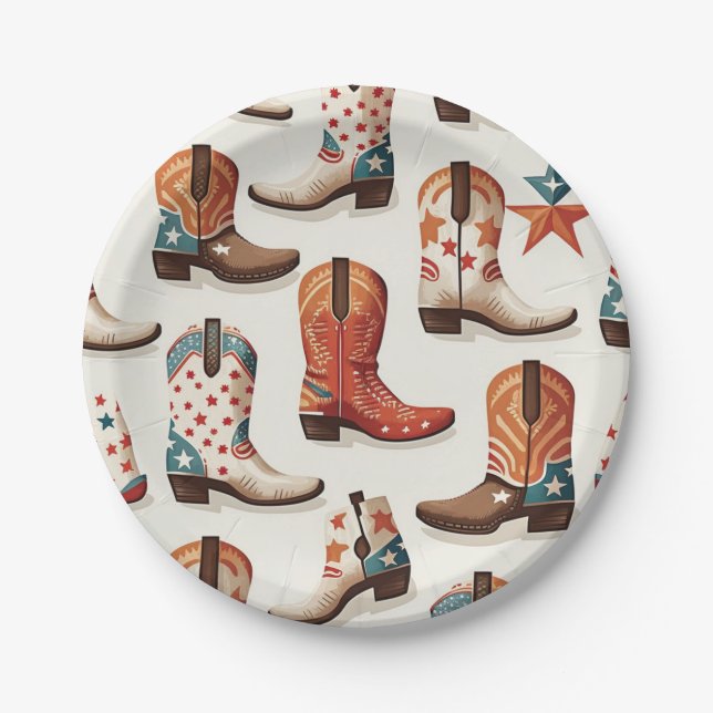 Assiettes En Carton Motif bottes Cowboy (Devant)